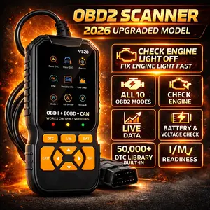 V520 Professional Obd2 Diagnostic Scanner, Engine Fault Detector, Code Reader, Battery Tester, Supports 10 Languages, Fits All Obd Ii Vehicles Since 1996