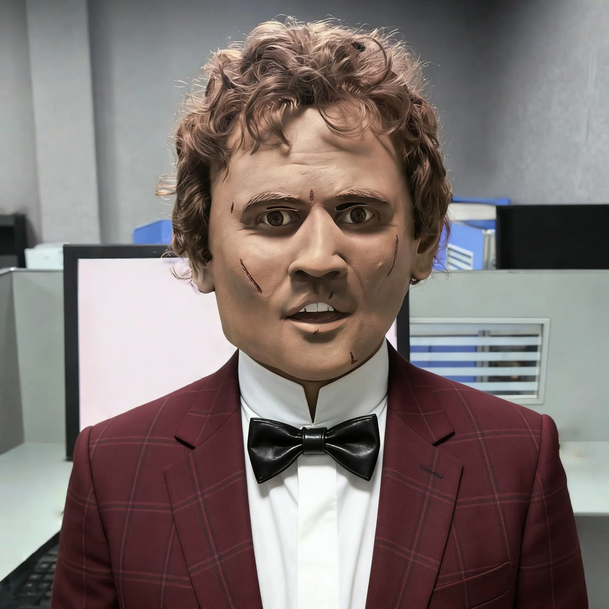 Adult Handsome Young Man Full Head Rubber Mask with Curly Wig Realistic Tough Strong Man Mask Party Prop for Men