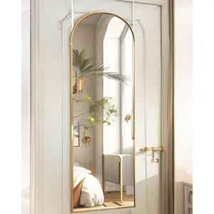 Over The Door Mirror - 16"x50" Arched Full Body Mirror, Gold Decor