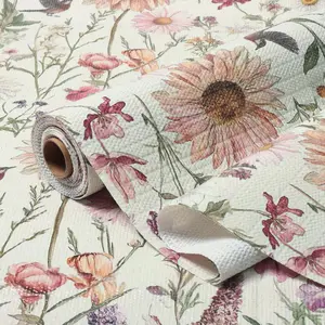 Floral Drawer and Shelf Liner for Kitchen Cabinets Non-Adhesive Drawer Liner Non-Slip Daisy Shelf Liners  Grip  Easy to Clean Cabinet Liners for Dresser Cupboard 12IN x 10FT