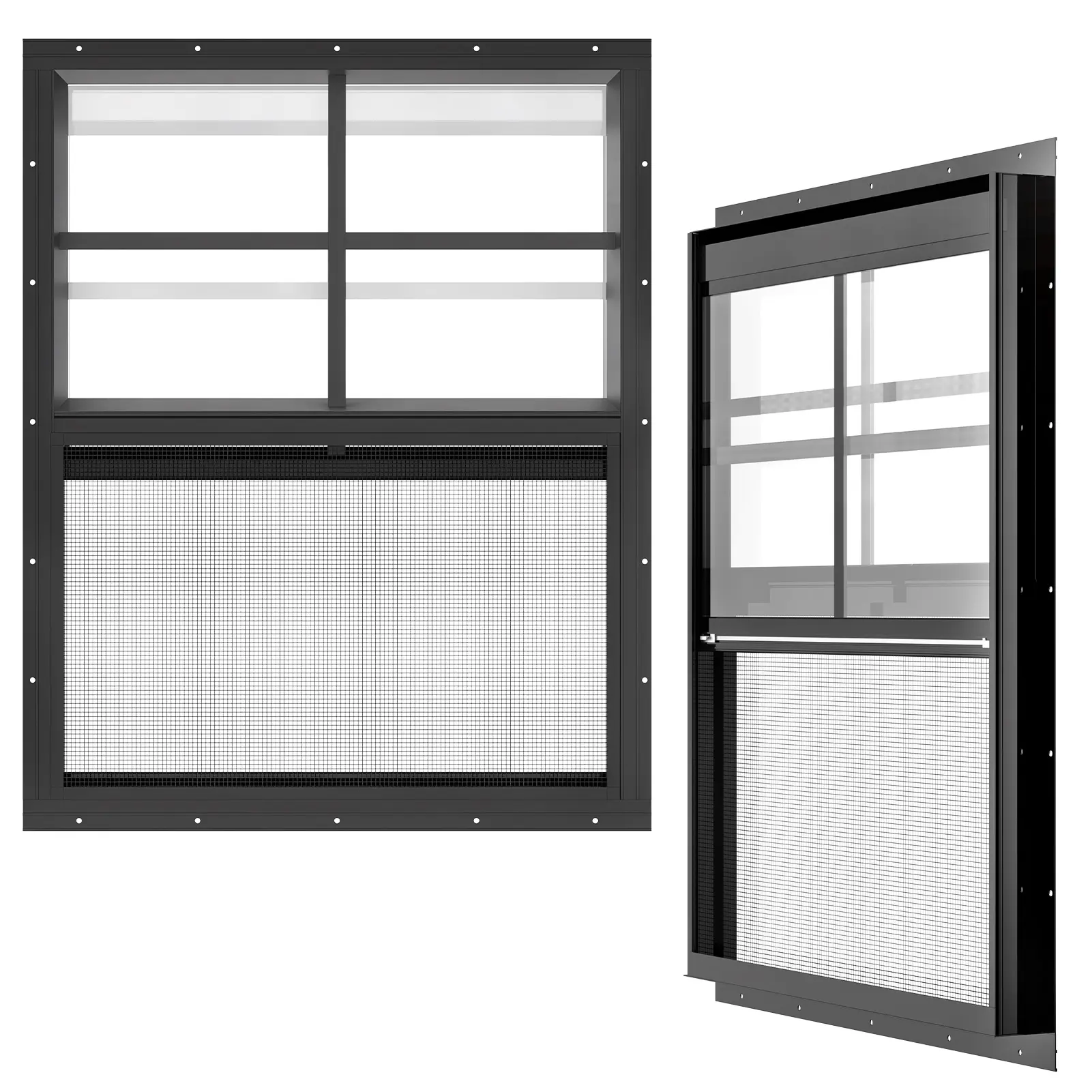 2 Pack Shed Windows, 24" x 36"/18" x 23" Small Sliding Windows, Flush Mount Windows with Tempered Glass and Fiberglass Screen for Shed, Chicken Coop, Playhouse, Household, Garage, Barns