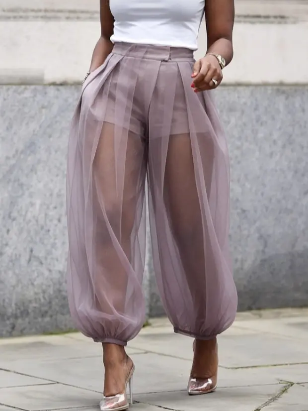 stylewe Harem Pants for Women Sheer Mesh High Waisted Balloon Pants | Sheer Mesh Pants with Shorts, High Waisted Harem Trousers, Tulle Overlay Pants, Balloon Leg, Summer Vacation Outfits