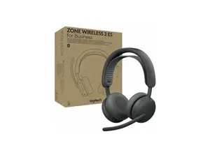 Logitech Zone Wireless 2 ES for Business - Noise-Canceling Wireless Headset with Adaptive Hybrid ANC (Graphite, Microsoft Teams, with receiver)