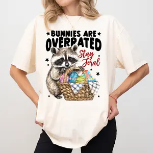 Bunnies Are Overrated Stay Feral Comfort Colors Shirt, Colorful Easter T-shirt, Jesus Easter Graphic Tee, Vintage Floral Christian Clothing