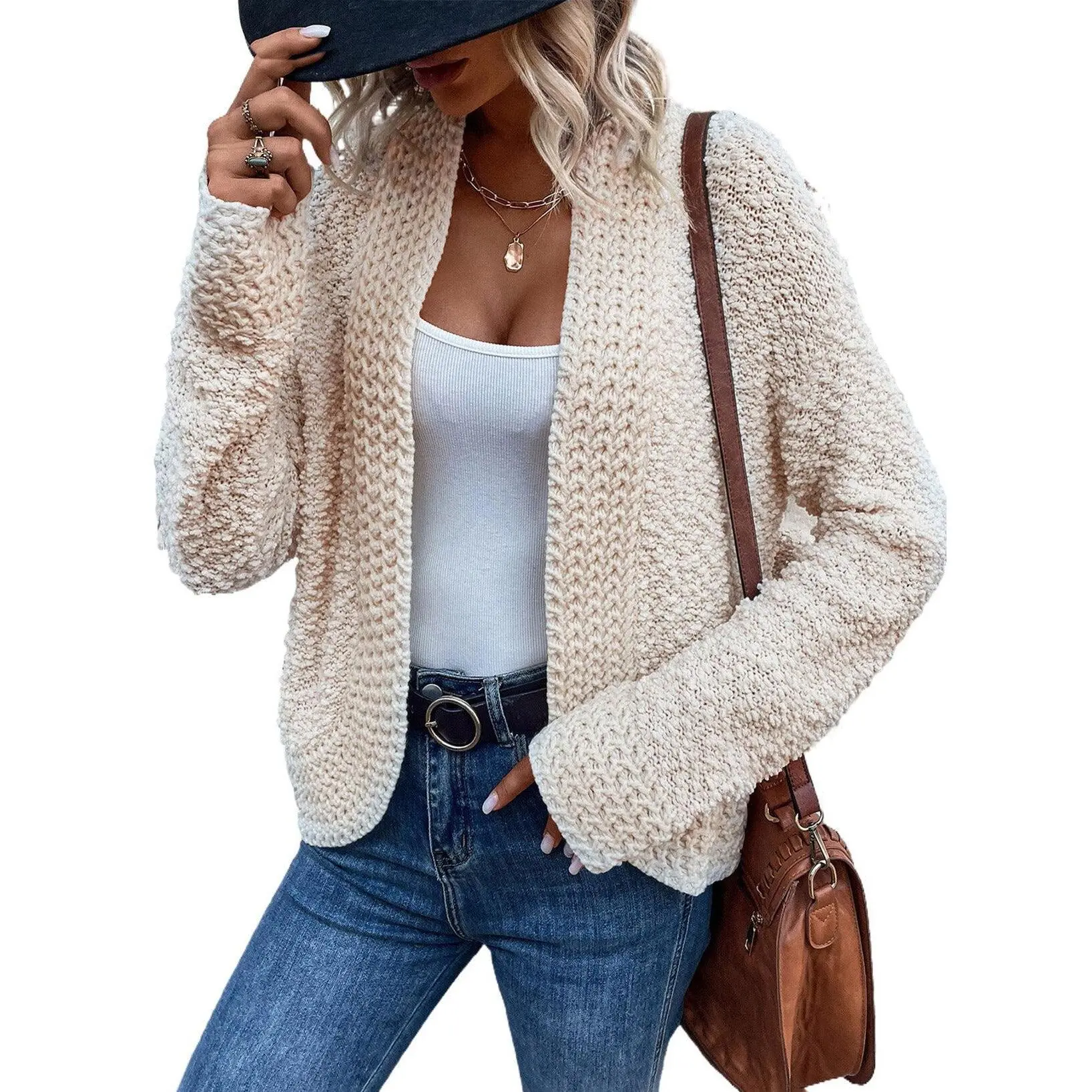 Dokotoo Women's Fashion Casual Open Front Long Sleeve Chunky Knit Cardigans Sweaters Outerwear Coats for Fall Winter Lightweight Fuzzy Cozy Knitwear