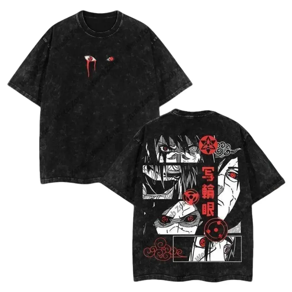 Limited Edition Uchiha Clan x Sharingan - Naruto Anime Double Printed Oversize Lightweight Acid Washed Tee, Gift For anime lover，Anime enthusiast, Naruto anime merchandise