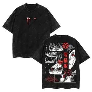 Limited Edition Uchiha Clan x Sharingan - Naruto Anime Double Printed Oversize Lightweight Acid Washed Tee, Gift For anime lover，Anime enthusiast, Naruto anime merchandise