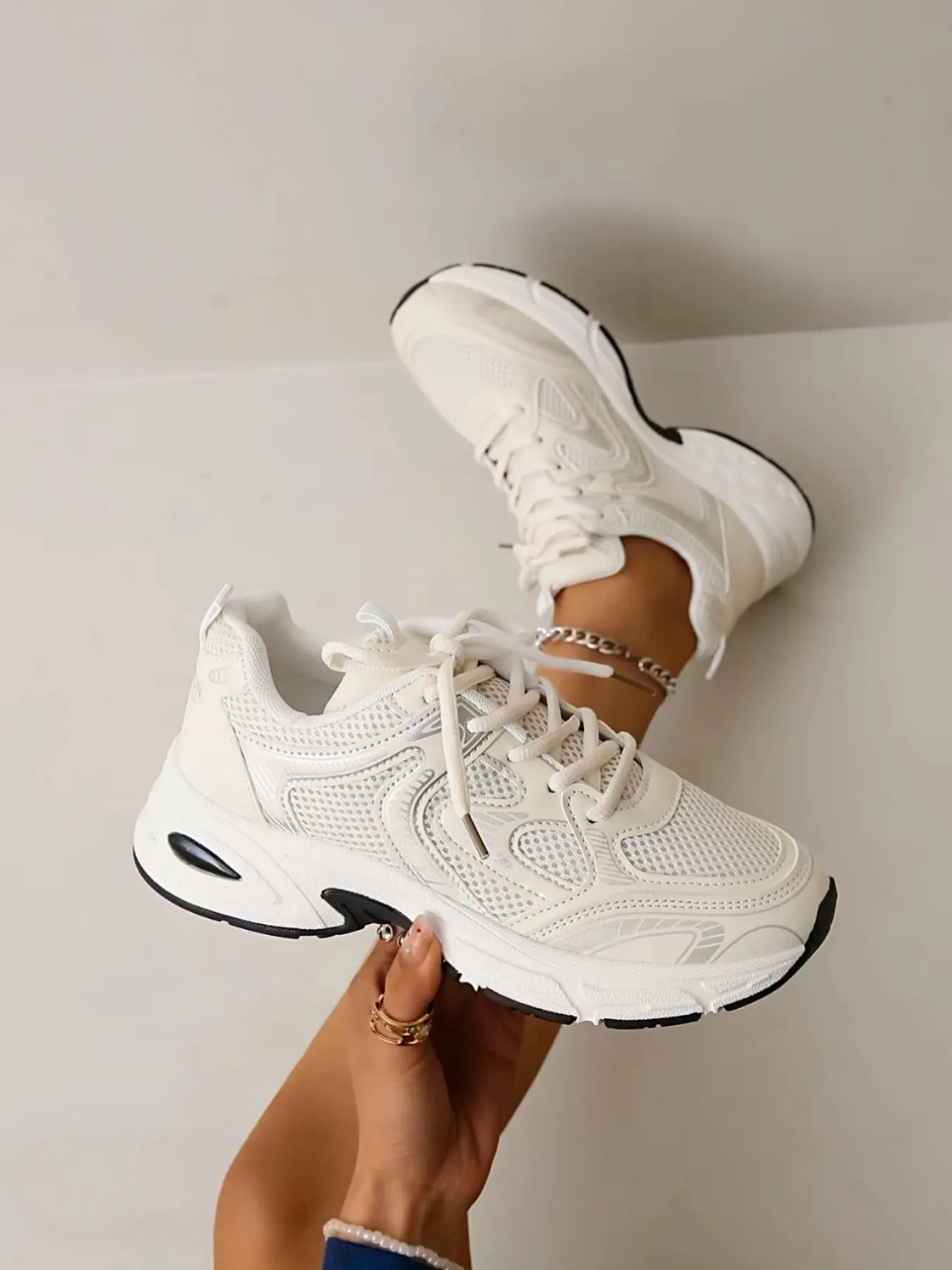 Women's Silver Color Mesh Breathable Aggressive Shoes, Thick Sole Height Increase Retro Sports Shoes, Spring Summer Daily Commute Casual Shoes, Breathable Casual Sneakers, Casual Wear Sneaker, Thick Soled Sneakers, Height Increasing Sneakers