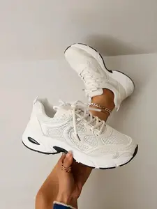 Women's Silver Color Mesh Breathable Aggressive Shoes, Thick Sole Height Increase Retro Sports Shoes, Spring Summer Daily Commute Casual Shoes, Breathable Casual Sneakers