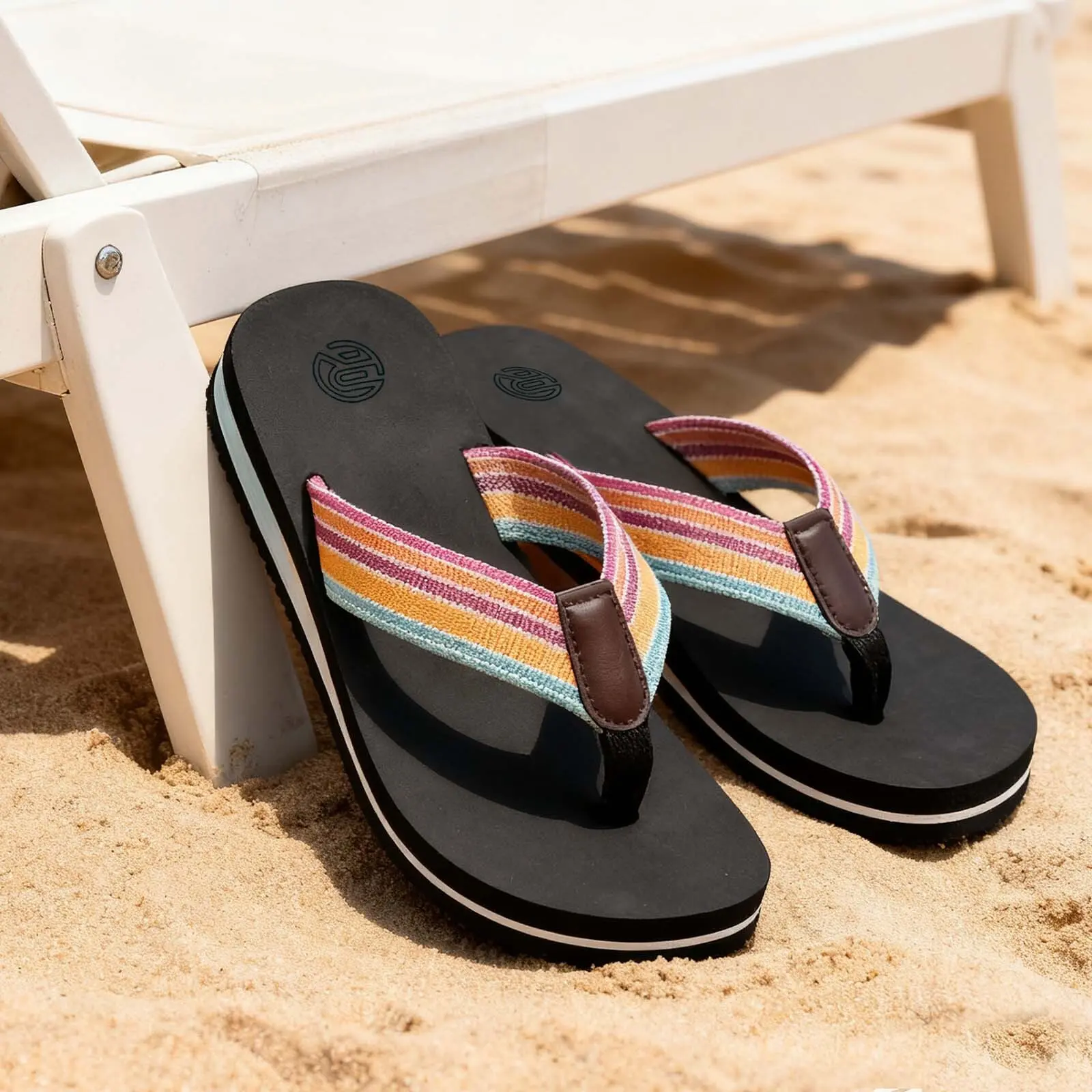 Lumubby Women's Woven Strap Casual Flip-Flops - Non-Slip Thick-Sole Walking Shoes, Slip-On EVA Upper Toed Thong Beach Wear, Soft-Strap Lightweight Water-Resistant Quick-Drying Clogs, Footwear, Pool