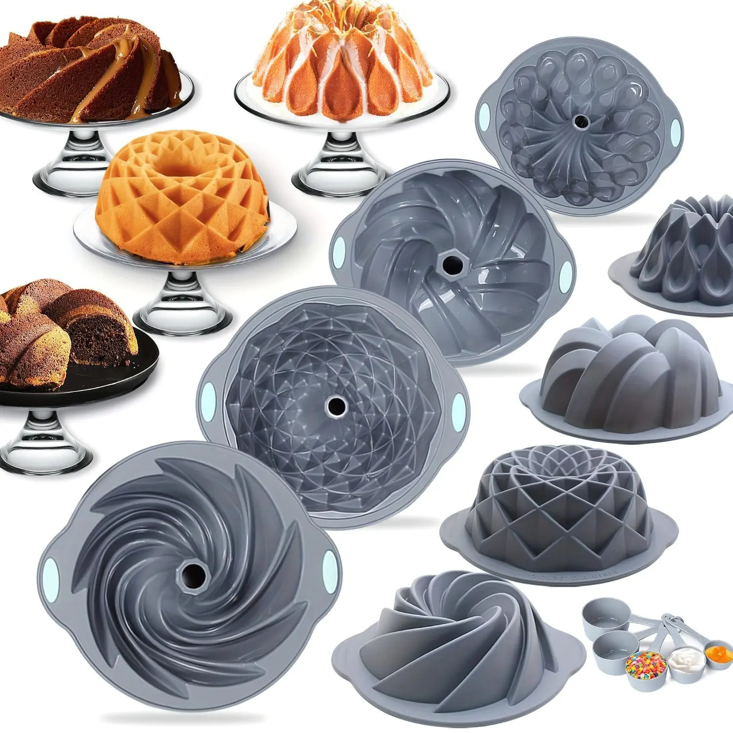 9 Pack Premium Silicone Cake Pans - Non-Stick, Fluted, And Versatile Molds For Baking Cakes, Brownies, Flan, Meatloaf, And More - Crown, Nest, Spiral, And Braided Shapes For Easy Release And Perfect Results