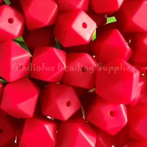 14mm Red Hexagon Silicone Bead - Loose - Crafting Supplies - Beading Supplies