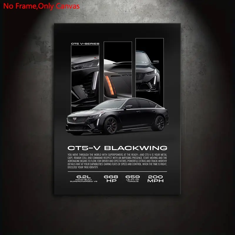 1pc frameless canvas print poster, Picture Prints, Unframed Art Print, classic minimalist art, black CT5-V Blackwing, gift for performance car enthusiasts, gift for bedroom, living room, Above bed wall decor, wall & room decoration, Wall Decor Pictures