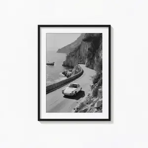 Porsche 911 Print, Amalfi Coast Italy, Porsche Black and White Wall Art, Vintage Print, Photography Prints, Museum Quality Photo Print