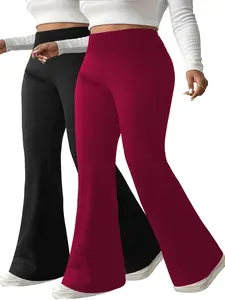 Ytech X athletic  clothing【Plus Size】 Solid High Waist Flare Leg Sports Leggings, Breathable Wide Waistband Bell Bottom Pants for Yoga Gym, Women's Plus Sportswear for Summer, Gym Clothing, shopblackfriday#christmasgiftideas#blackfriday