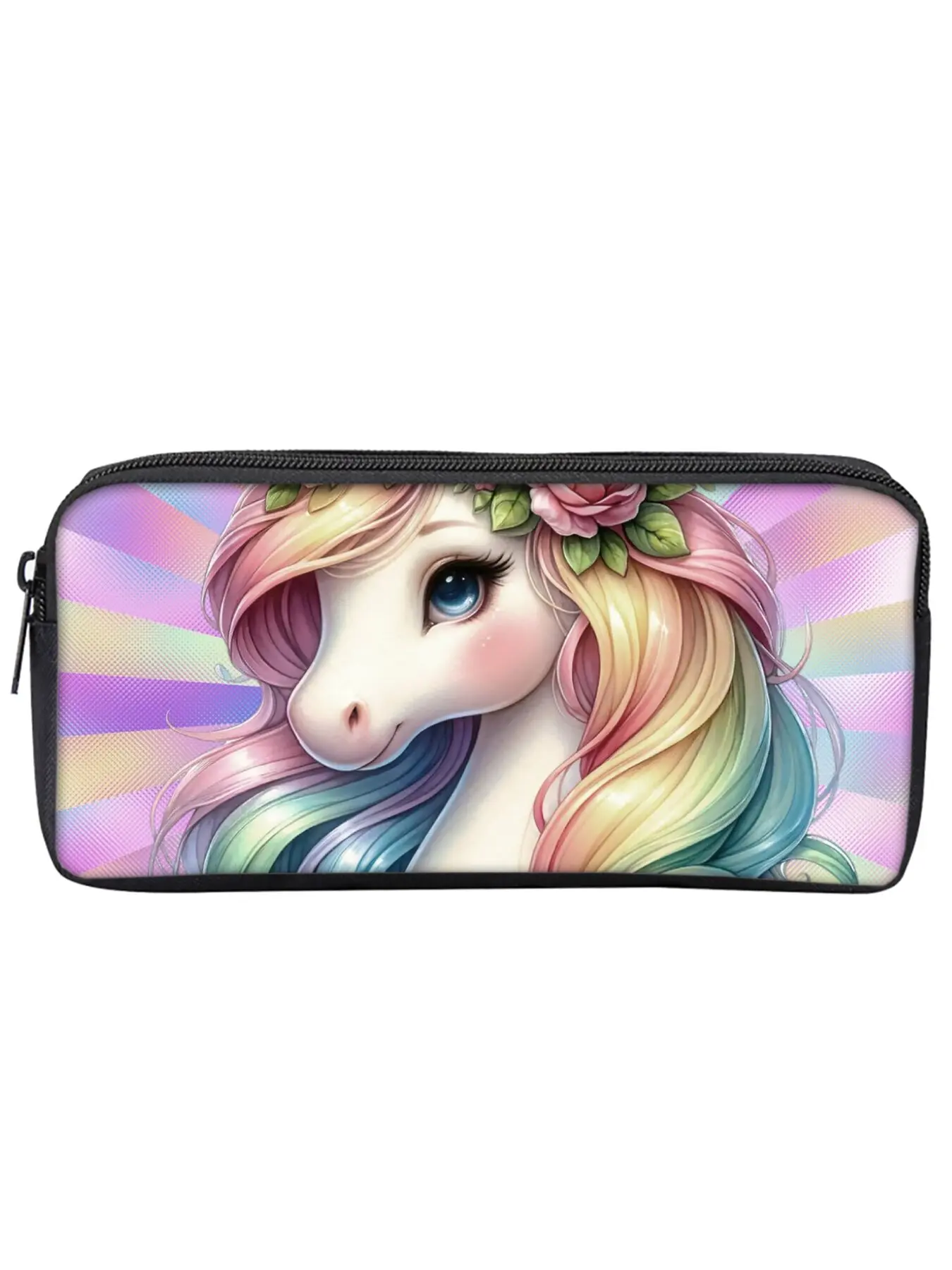 Single-layer pencil case with unicorn and pony print