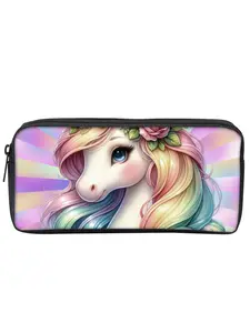 Single-layer pencil case with unicorn and pony print
