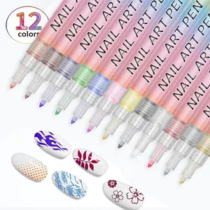 12-Color Nail Art Marker Set,3D Nail Color Pens – Quick-Drying Acrylic Pens,Dotting Liner Brush for DIY Nail Design, Home & Salon Manicure Tools,Ideal for Beginners