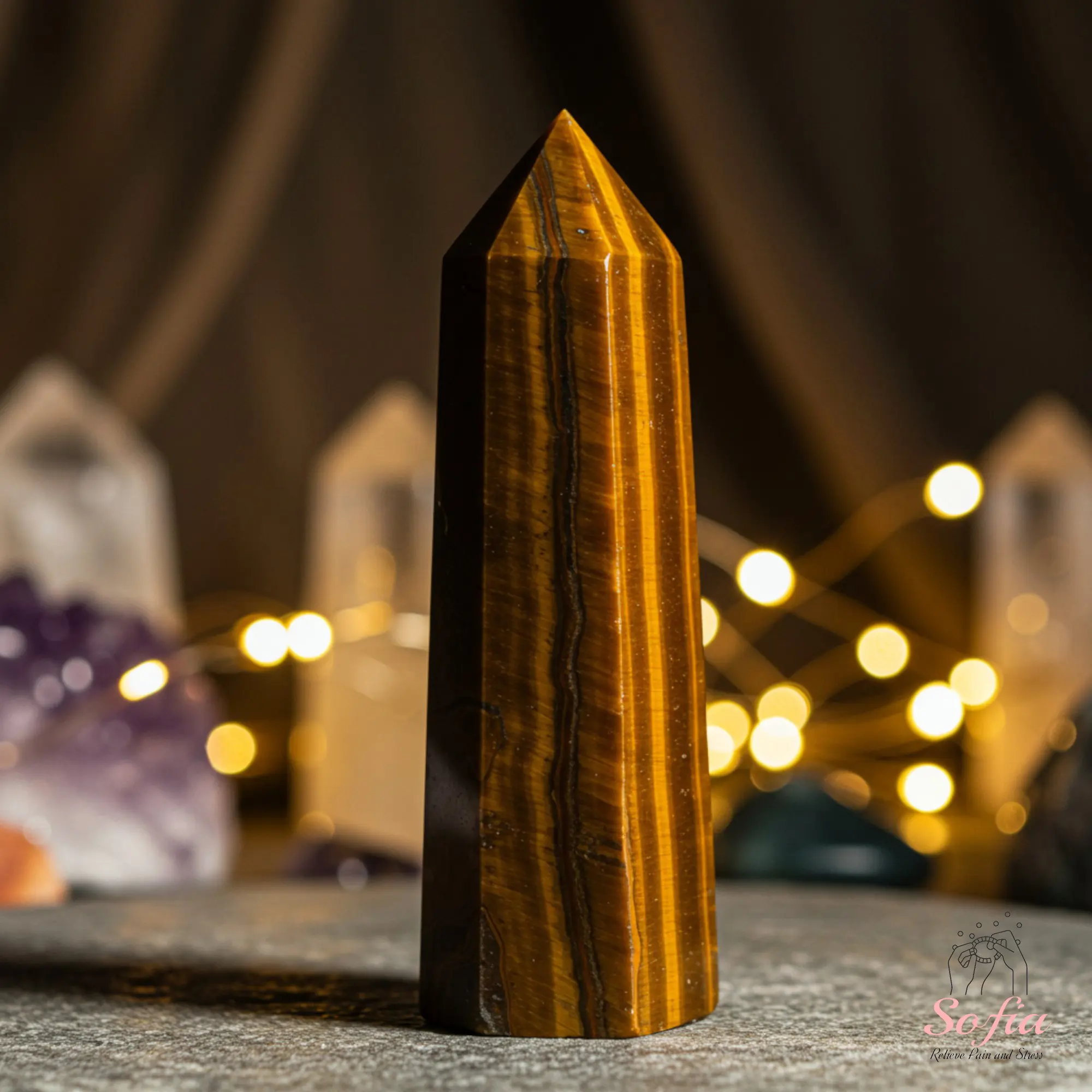 Sofiadesignsboutique Unique 1-Piece Natural Tiger Eye Gemstone Crystal Tower - Single-Point Wand Obelisk Mineral Specimen, Tabletop Home Desk Meditation Decor for Jewelry Accessories & Derivatives
