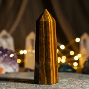 Natural Tiger's Eye Gemstone Crystal Tower Single Point Wand Tiger Eye Stone Obelisk Mineral Specimen Home Desk Meditation Decoration Unique Decorative