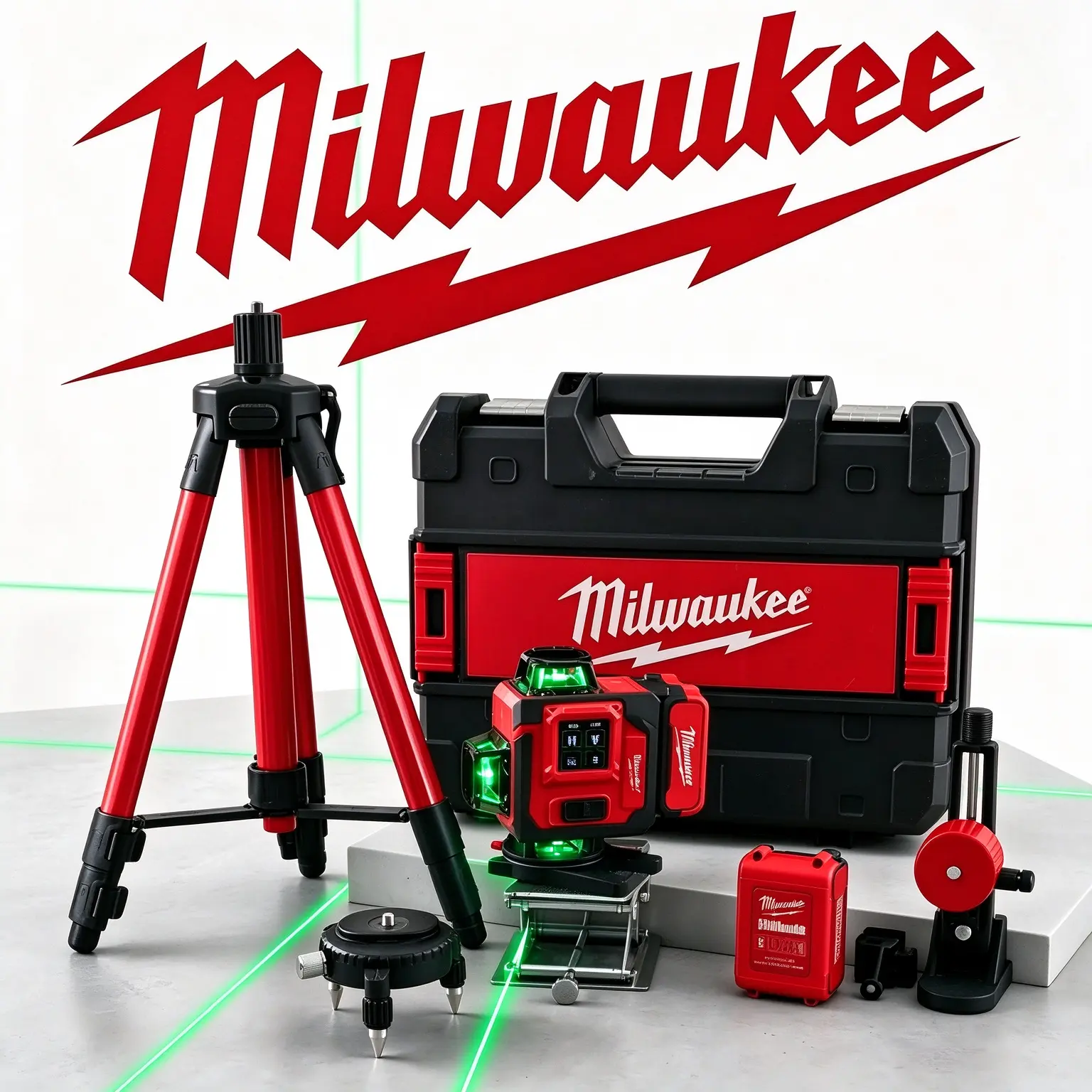 Milwaukee Auto-Leveling 360° Green Line Digital Laser Level Kit - Electronic, Multipurpose 4D Laser Tool, Includes Battery, Charger, Tripod & Full Accessories for Wall Framing, Flooring Layout Projects