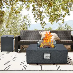 GARVEE 2-Piece Outdoor Propane Firepit Table Set w Tank Table, 36 inch Square  Fire Table 50,000 BTU w 16 inches Tank Side Table, Wind Guard, Lava Rocks & Rain Cover for Garden, Pool, Porch, Backyard