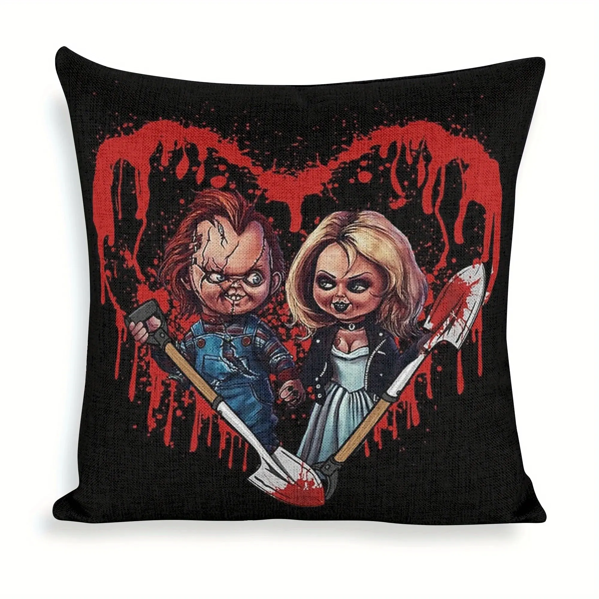 1pcs 18x18 inch Chucky and Tiffany Horror design 2D Double-sided printed pillow cover, modern style, home decoration, zipper closure, decorative pillow for all room types, pure printed design, no embroidery, no pillow core 0116LYY Seat Pad