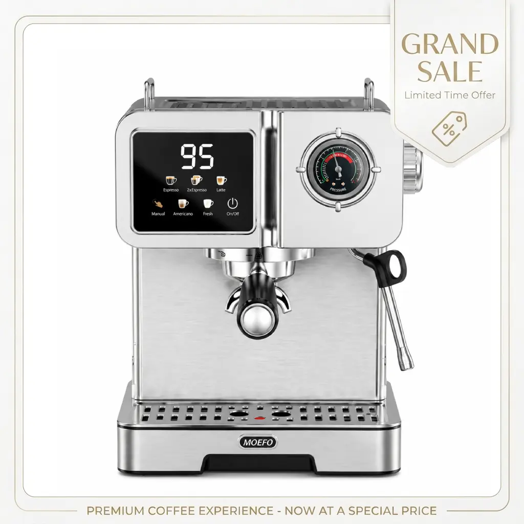 【TikTokShopBackToSchool】20-Bar Espresso Machine with Pressure Gauge, 58mm Portafilter, PID Temp Control, Stainless Steel Coffee Maker with Steam Wand & Cup Warmer for Home Kitchen
