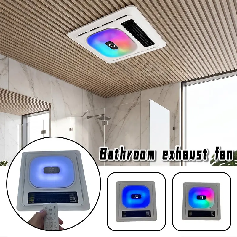 Modern Bathroom Exhaust Fan with Light - 5-in-1 Bathroom Gadget, Ventilation Fan, 2 Heat Levels, 7 RGB LED Light Modes, Nightlight, Bluetooth Speaker Functionality, Plastic Body