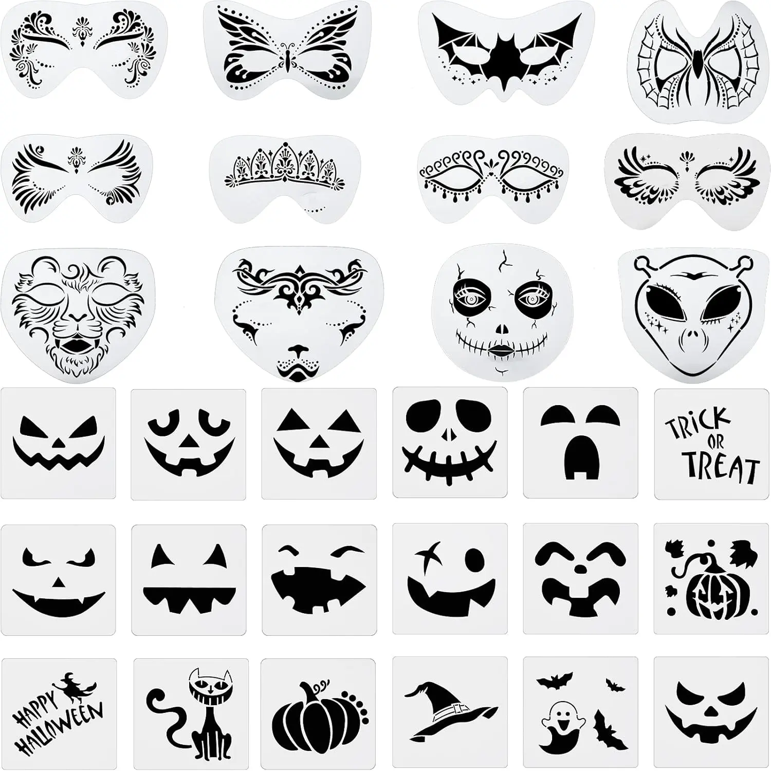 40 Pieces Halloween Face Stencils Kit 12 Pieces Reusable Large Face Paint Stencils Body Painting Template 18 Pieces Halloween Tattoo Makeup Cosmetic