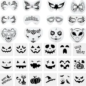 40 Pieces Halloween Face Stencils Kit 12 Pieces Reusable Large Face Paint Stencils Body Painting Template 18 Pieces Halloween Tattoo Makeup Cosmetic
