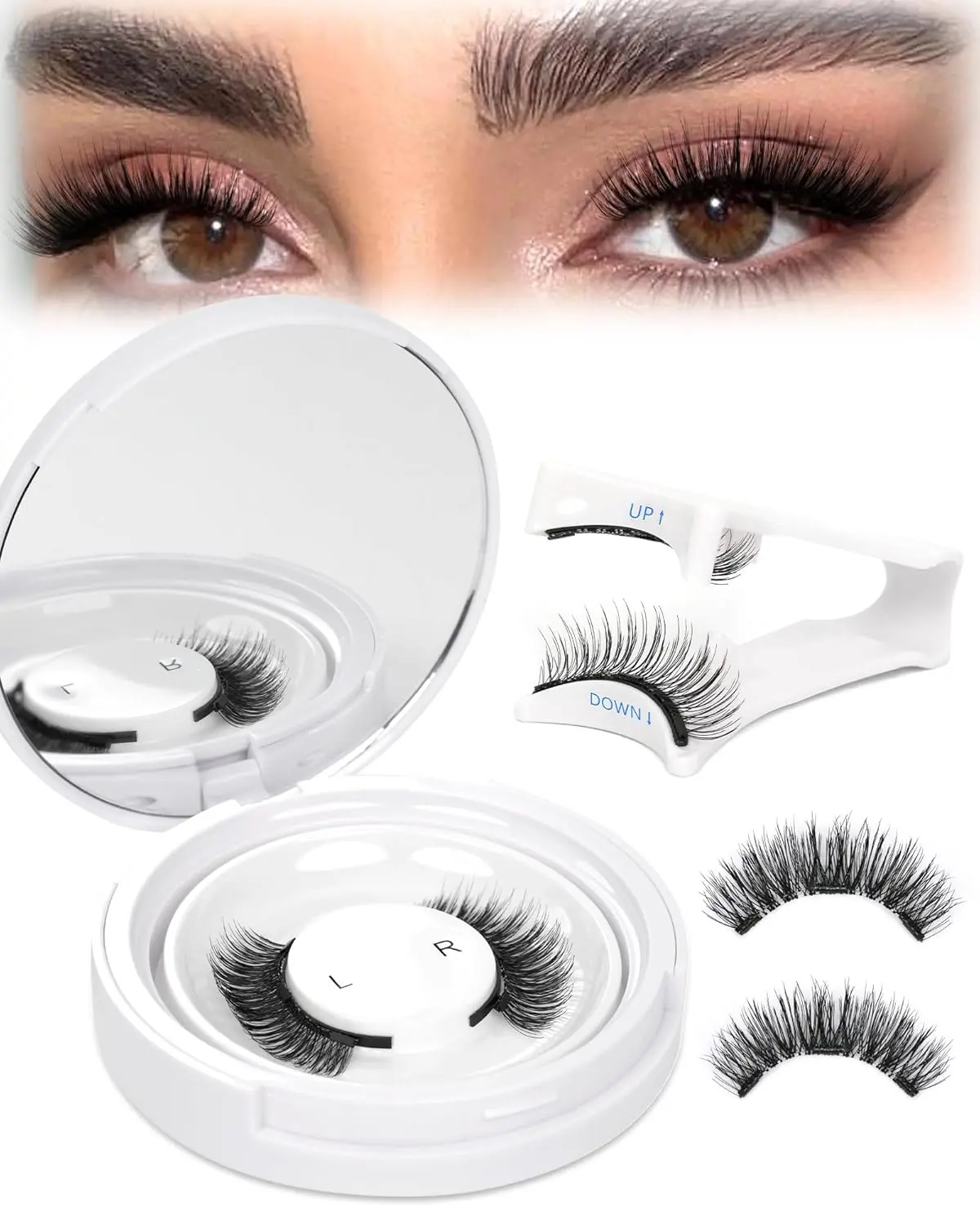 Natural Look Magnetic Eyelashes Kit - Reusable Double Sided Magnetic Lashes With Applicator and Mirror, Easy To Wear And Remove, No Glue Needed