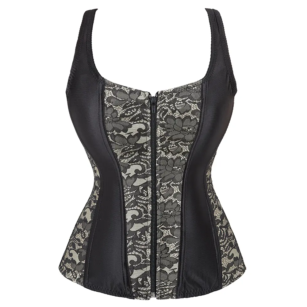 Parlsdy Gothic Lace Corset Top for Women – Plus Size Bustier Zipper Vest Sexy Halloween Outfit Shapewear Body Suit Gothic Party Costume 2928
