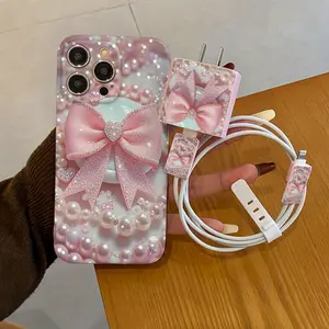 Butterfly Pattern iPhone Case Set, Includes Charger Cover & Cable Protector, Fits iPhone 11-16 Series, Stylish Design Protection Accessories