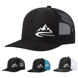 Climb The Mountain Trucker Hat Adjustable Mesh Back Outdoor Adventure Printed Baseball Cap Lightweight Breathable Curved Brim Unisex Hiking Style Casual Streetwear Hat