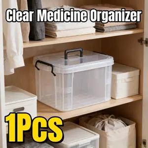1Pcs Clear Medicine Organizer Storage Box with Tray Thickened Plastic First Aid Container Empty for Pills Vitamins Supplements Home Travel