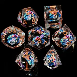 Unique Turtle Sticker Sharp Edge Dnd Dice Set, Handmade 7 Piece Rpg Dice, Multi-Face Resin Material Dice for Dungeons & Dragons Ttrpg Games