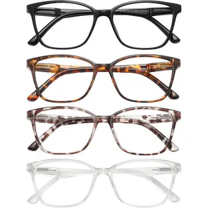 4 Pack Blue Light Blocking Reading Glasses,Readers for Women and Men with Spring Hinge Adjustable Durable High Quality Eyewear Blue/Red/Green/Light Yellow