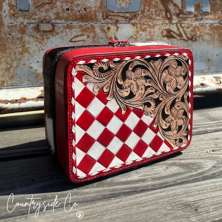 Tooled Leather Red Jewelry Box