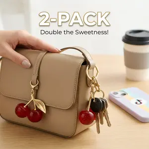 Cute Cherry Keychain for Women | Leather Key Ring Bag Charm | Adorable Purse/Car Key Accessory | Sweet Add-On for Your Essentials design