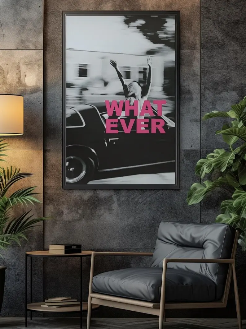 [Sale Up to 60% Off][Free Shipping][No Frame] Whatever Typography Poster Print, Retro Pink Quote Wall Art, Minimalist Car Aesthetic Decor, Chic Indie Room Poster, Premium Matte Paper Gift