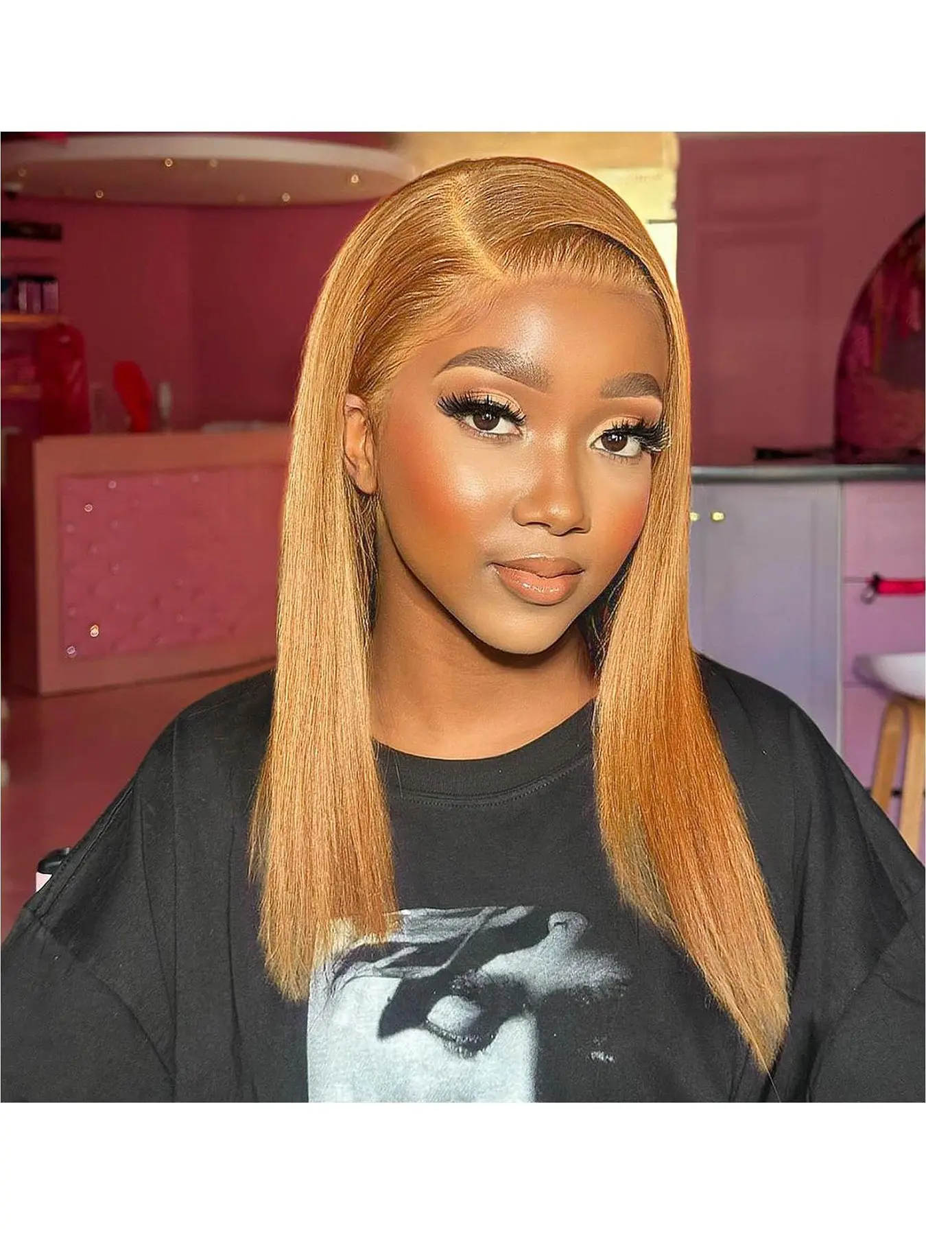 180% Density Honey Gold Lace Front Wig, Glueless Frontal Wig 