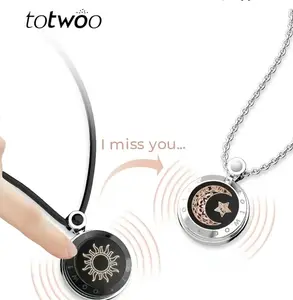 ToTwoo Sun& Moon Necklaces for Two Love Connect Gift with Agate Touch Pendant Remote Interactive Flash Vibration Ideal for Boyfriend Girlfriend Family creative gifts