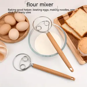 Stainless Steel Manual Dough Mixer, Handheld Flour Beater with Wooden Handle, Non-Stick Bread & Pastry Making Tool, Kitchen Gadget, Baking Supplies, Baking Tools