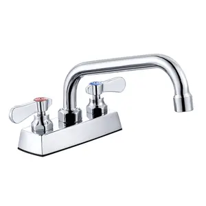 WOWOW Commercial Sink Faucet 6" Swivel Spout, Utility Laundry Sink Faucet 4" Center, Deck Mount Kitchen Faucet, Brass Construction Chrome Polished
