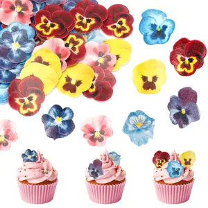 60 edible cupcake flowers, perfect for spring decorations, suitable for weddings, cakes, wafer flowers, baby party cupcake decorations, etc.
