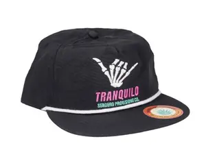Sendero Provisions Co. Tranquilo Hat Adjustable Snapback Flat Bill With Skeleton Hand and Purple Accents - Black