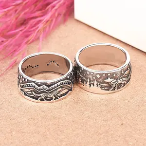 loyal wolf couple ring, retro ring for women and men