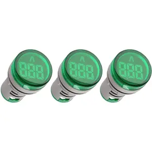 Digital Led Display Indicator Ammeter, 0-100A Max AC380 Current Meter and 220V - Gauge Meter, Tester Amp Monitor - AD101-22AM Model, Circle Panel, Green (3 Pack)