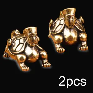 Two-Piece Brass Turtle Head Statue Decor, Home Office Desktop Ornament, Perfect for Holiday Decoration, Elegant Desk Accent Piece